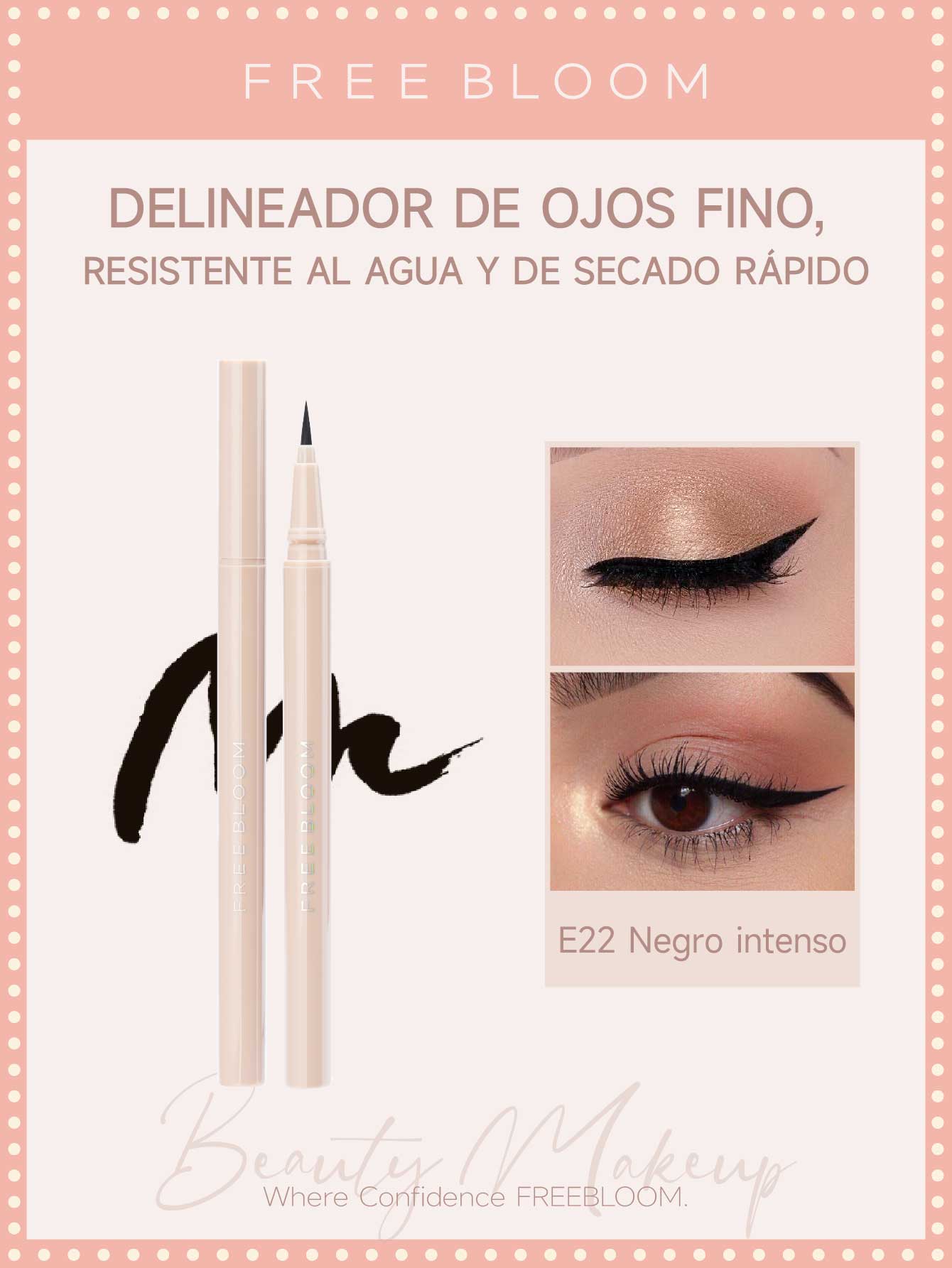 Free Bloom Delineador de ojos fino, resistente al agua y de secado rápido