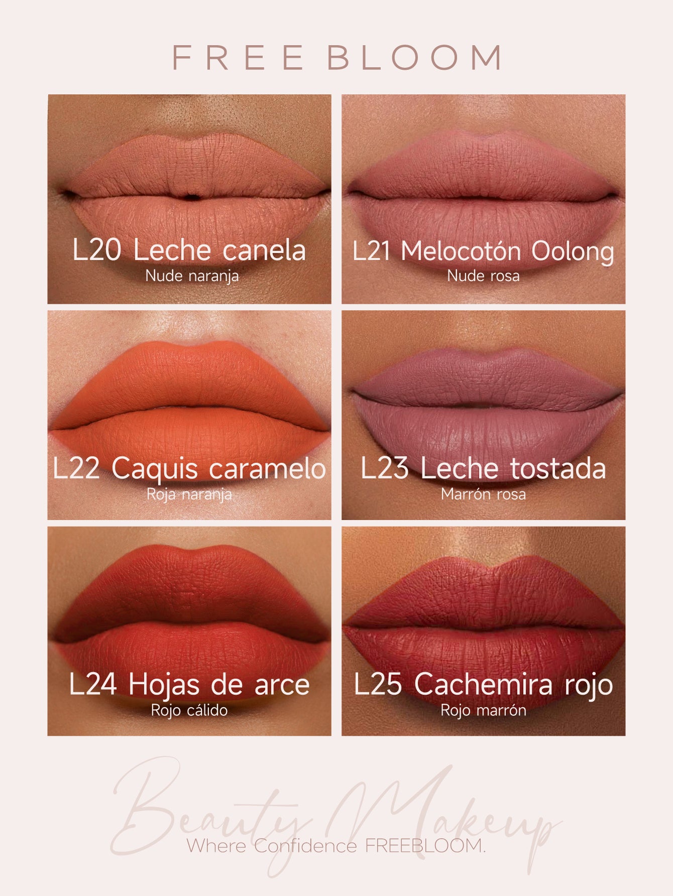 Free Bloom Glaseado de labios suave, mate y antiadherente