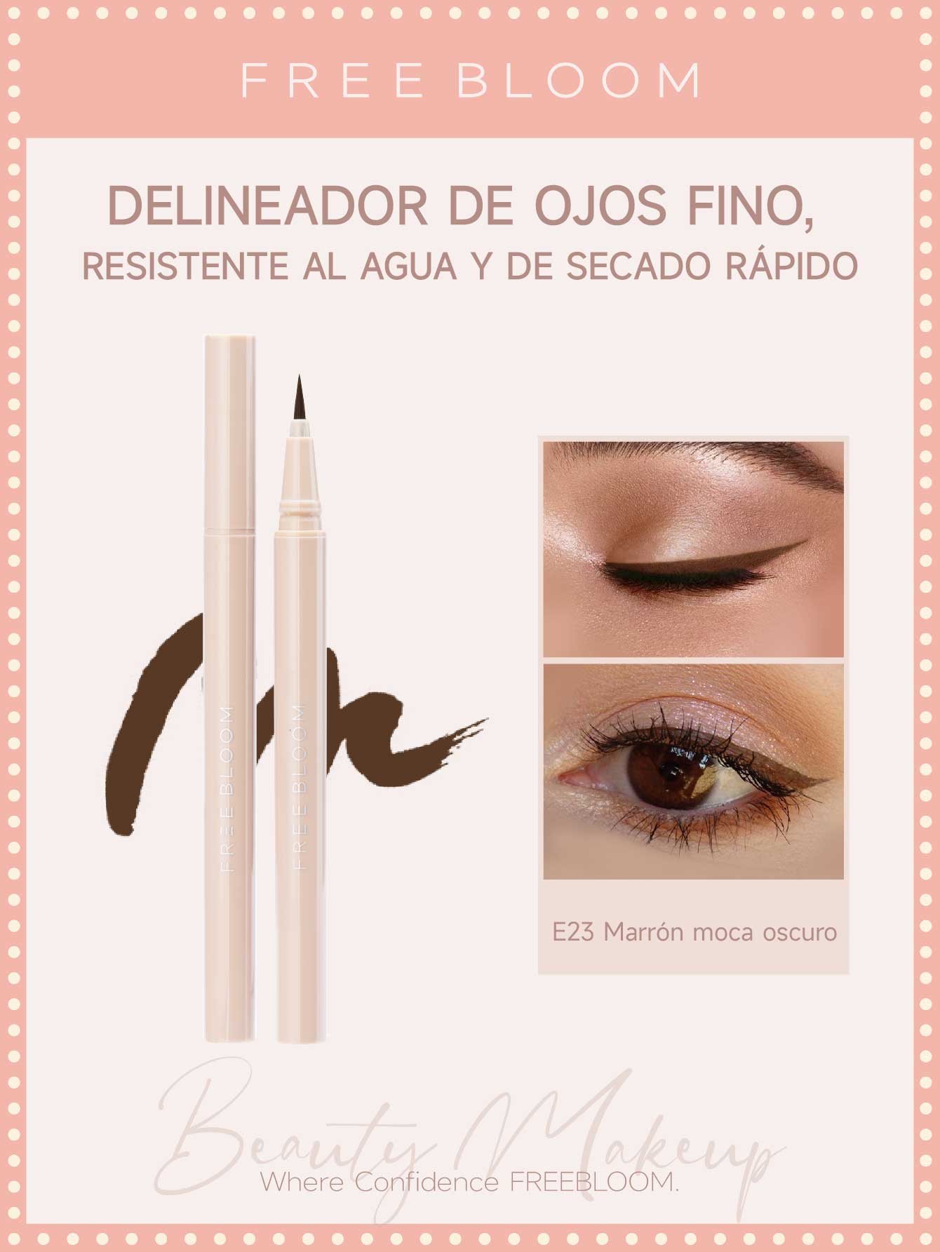 Free Bloom Delineador de ojos fino, resistente al agua y de secado rápido