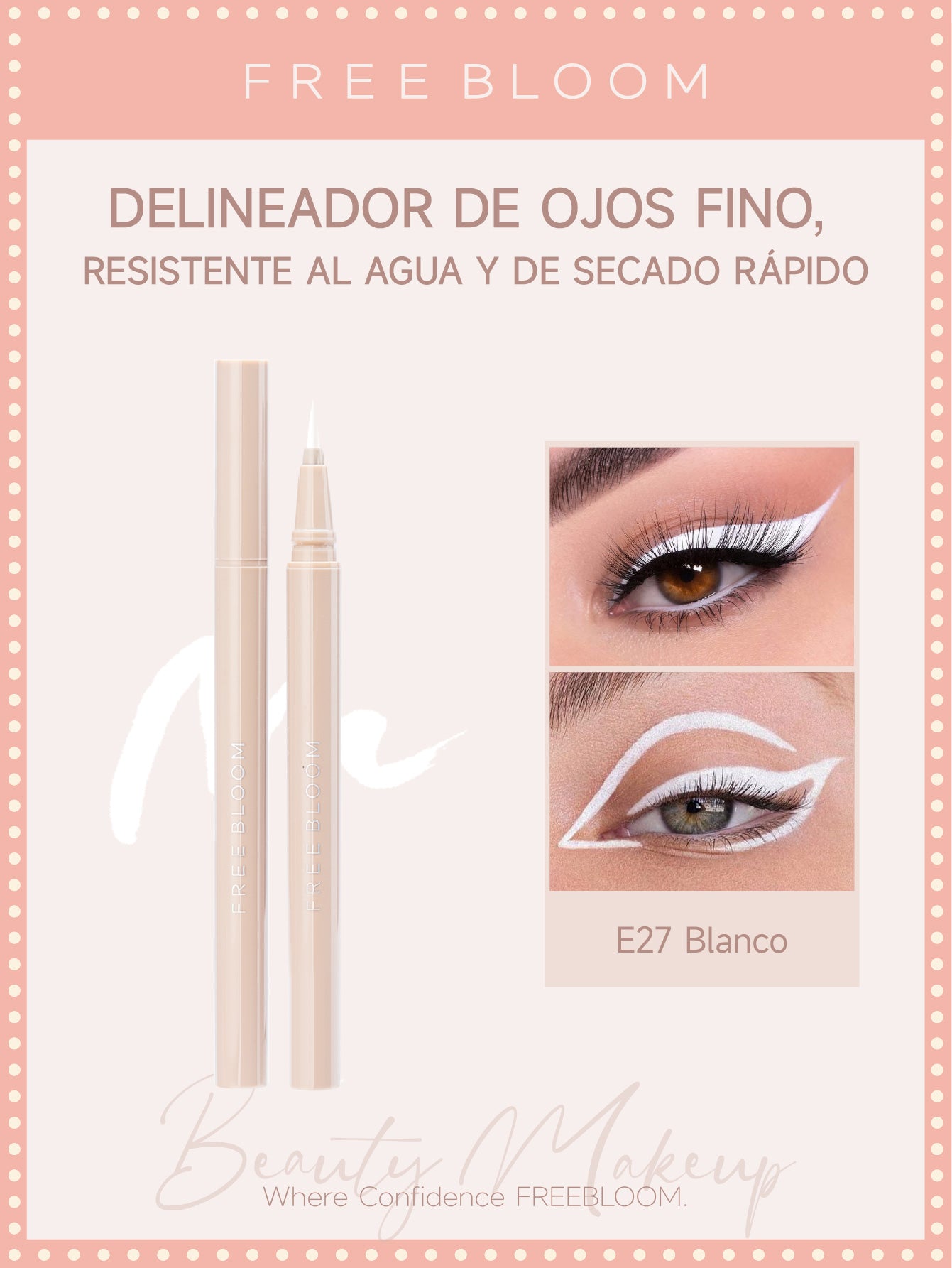 Free Bloom Delineador de ojos fino, resistente al agua y de secado rápido