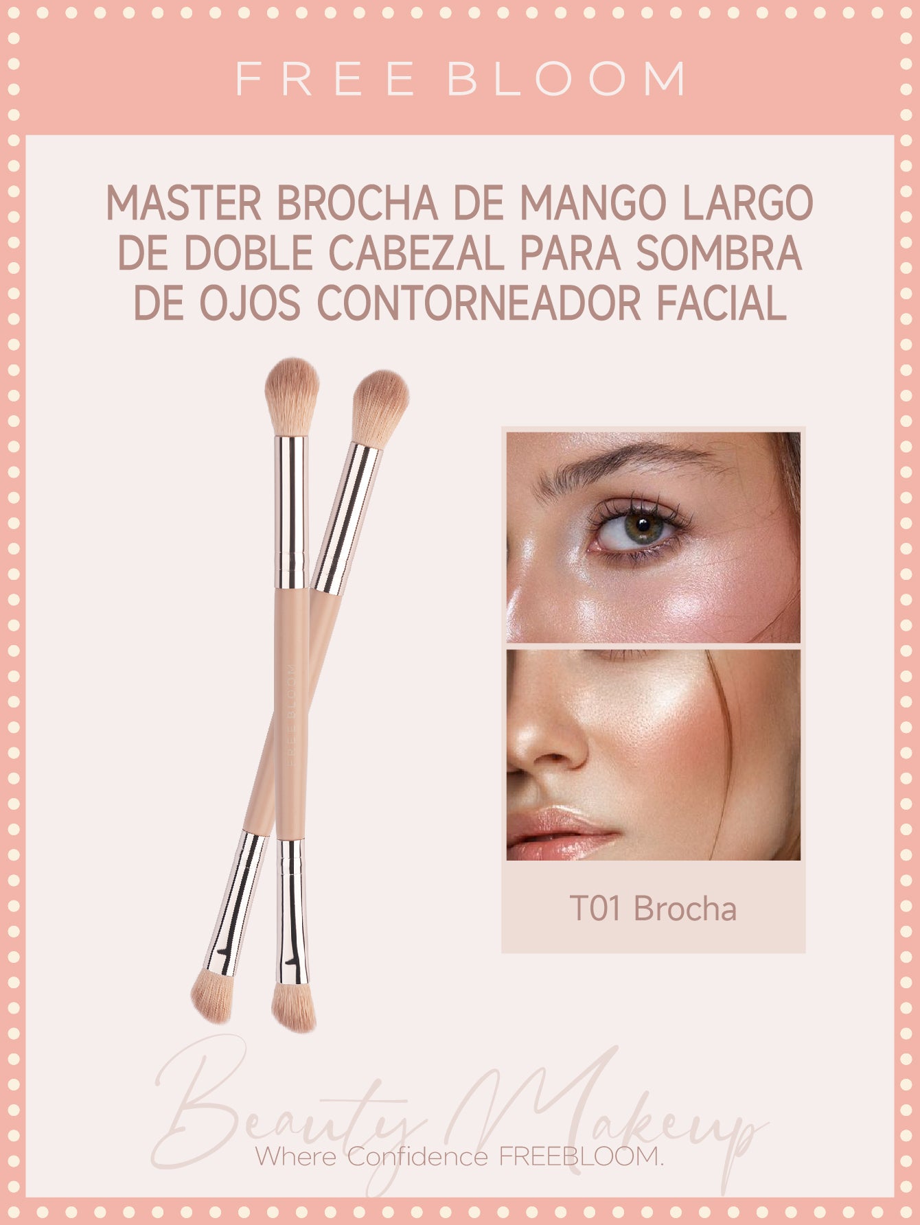 Free Bloom brocha multifunción de doble cabezal，de ojos glamuroso y el contorneado 3D