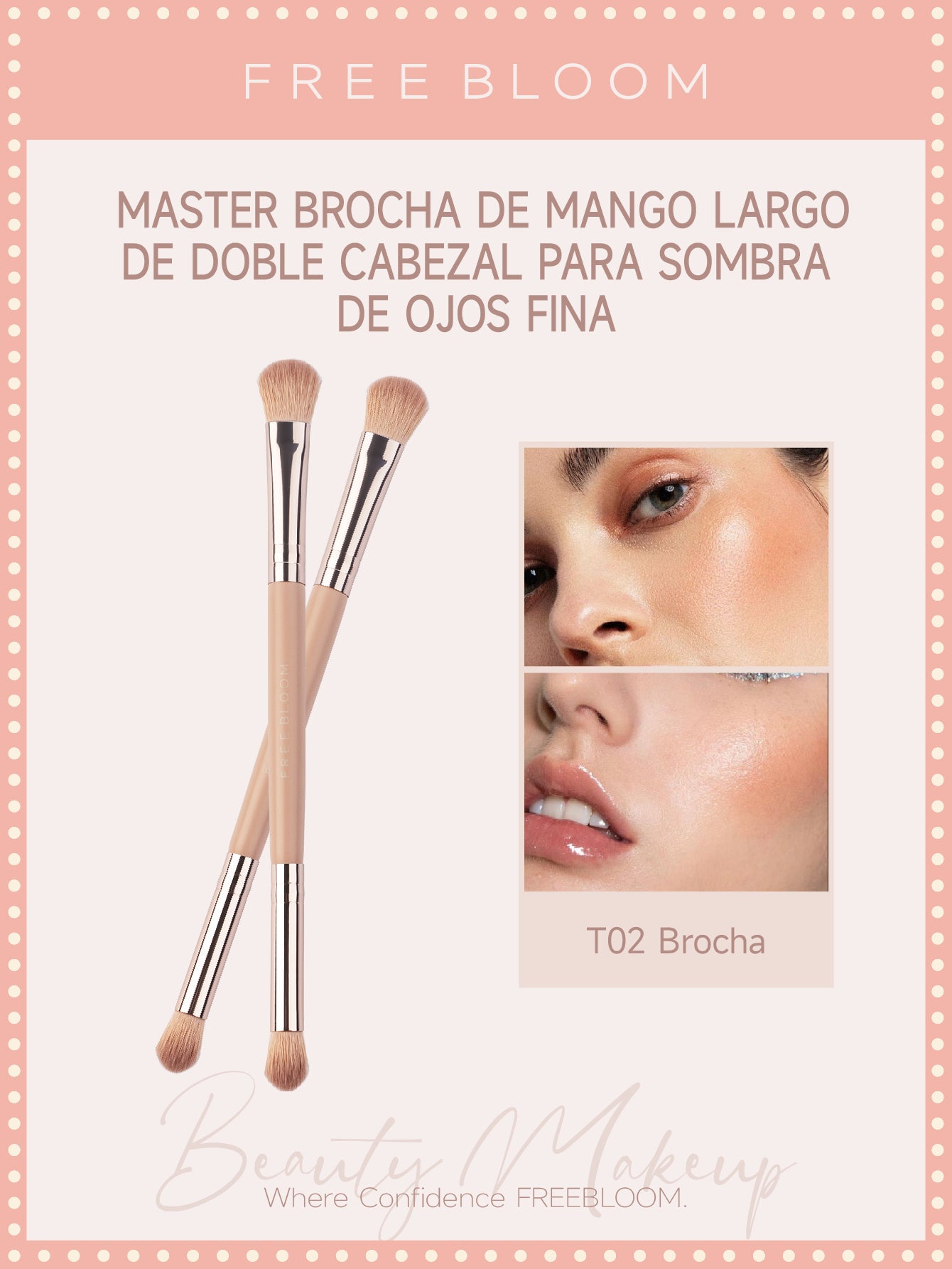 Free Bloom brocha multifunción de doble cabezal，de ojos glamuroso y el contorneado 3D