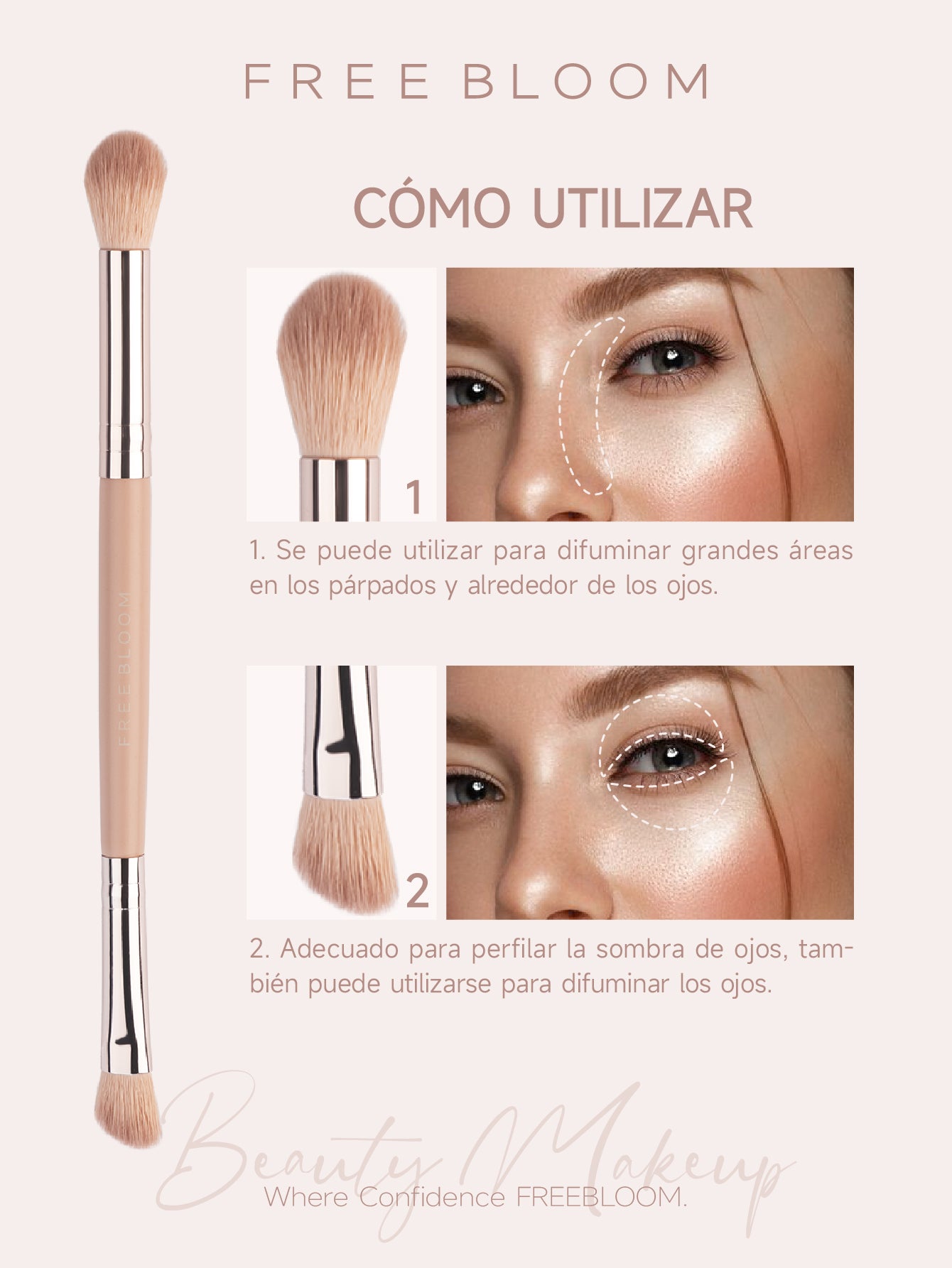 Free Bloom brocha multifunción de doble cabezal，de ojos glamuroso y el contorneado 3D