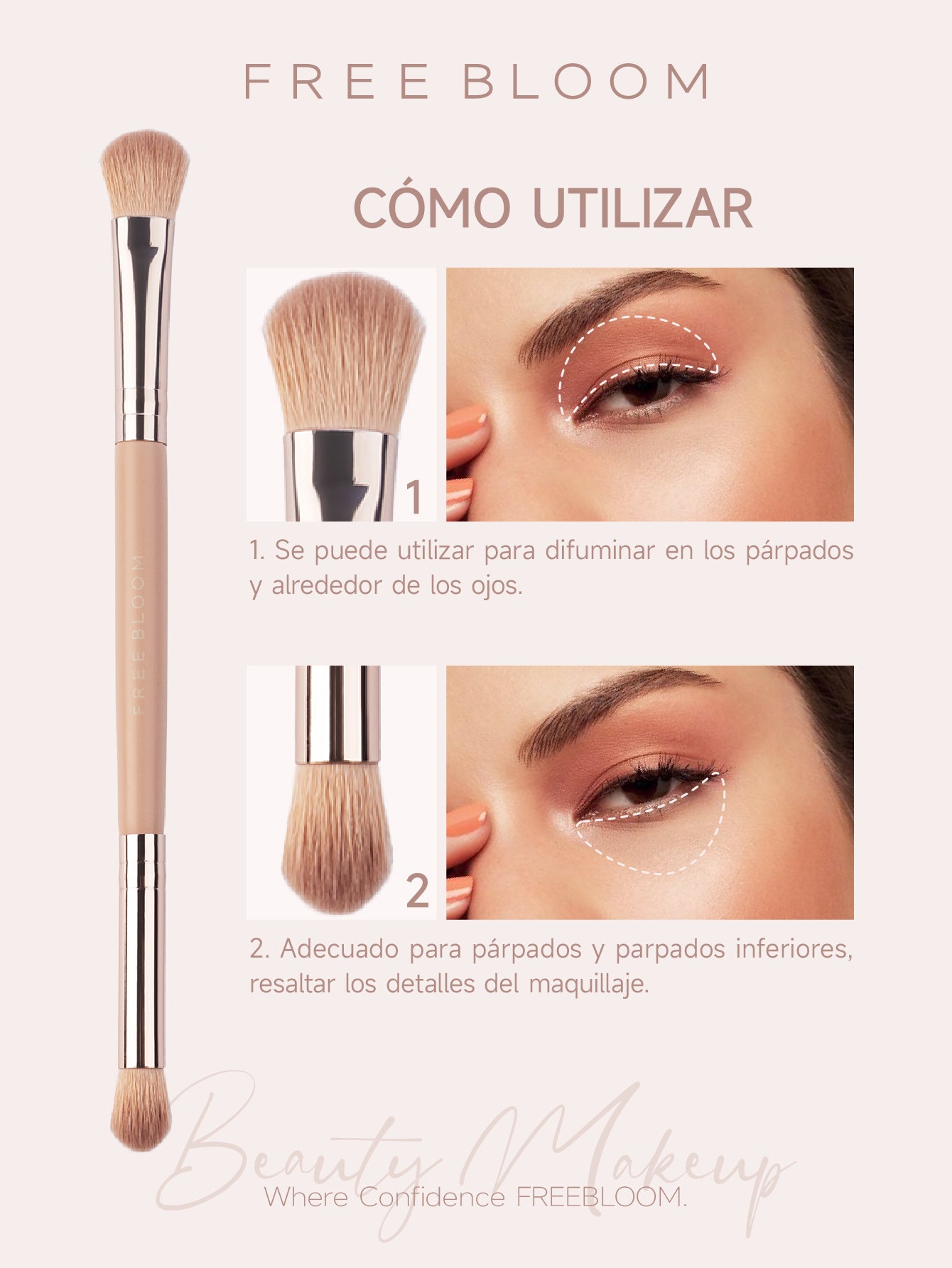 Free Bloom brocha multifunción de doble cabezal，de ojos glamuroso y el contorneado 3D