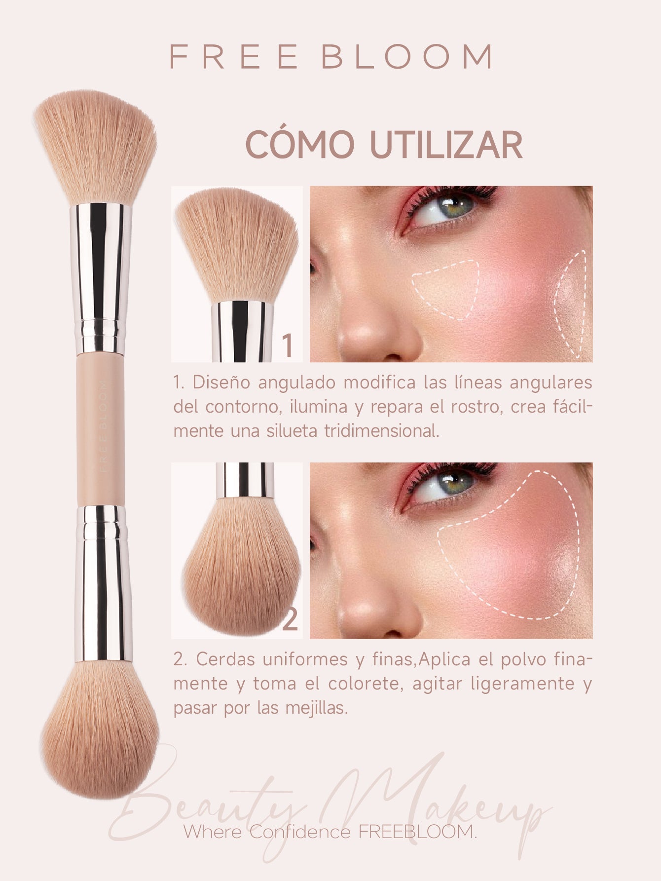 Free Bloom brocha multifunción de doble cabezal，de ojos glamuroso y el contorneado 3D