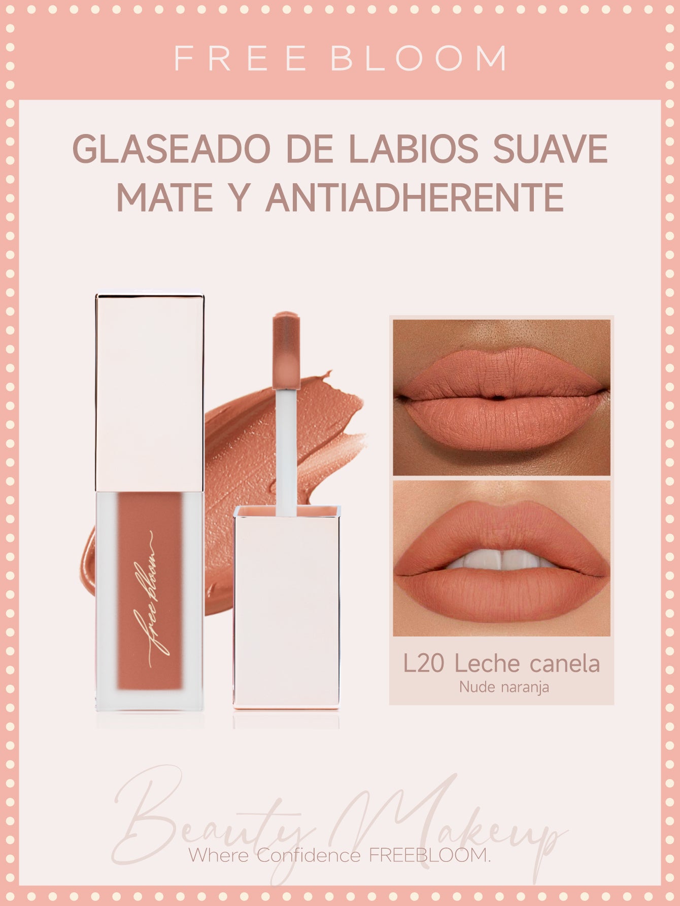 Free Bloom Glaseado de labios suave, mate y antiadherente