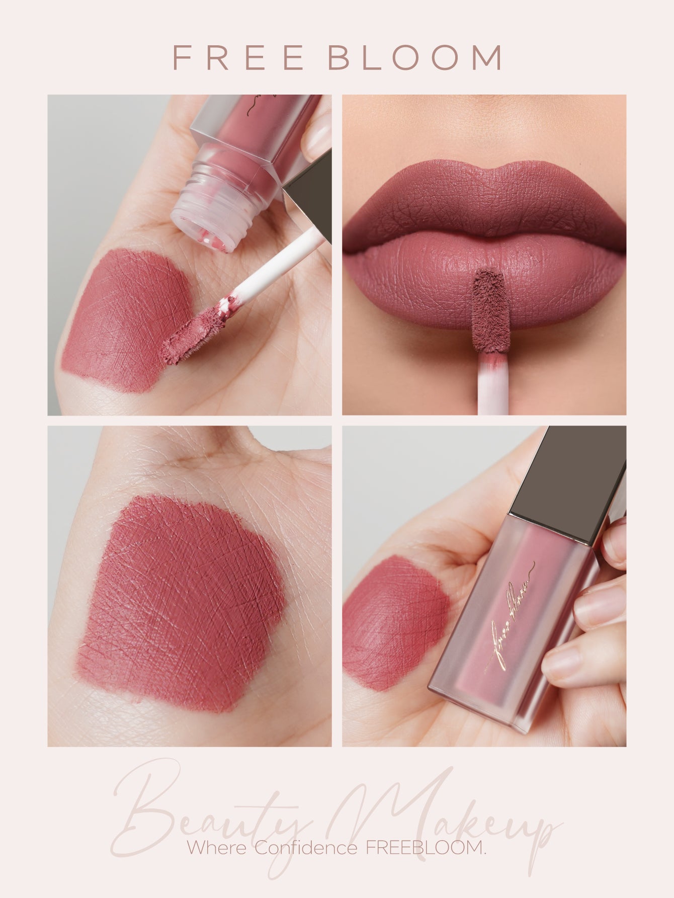 Free Bloom Glaseado de labios suave, mate y antiadherente