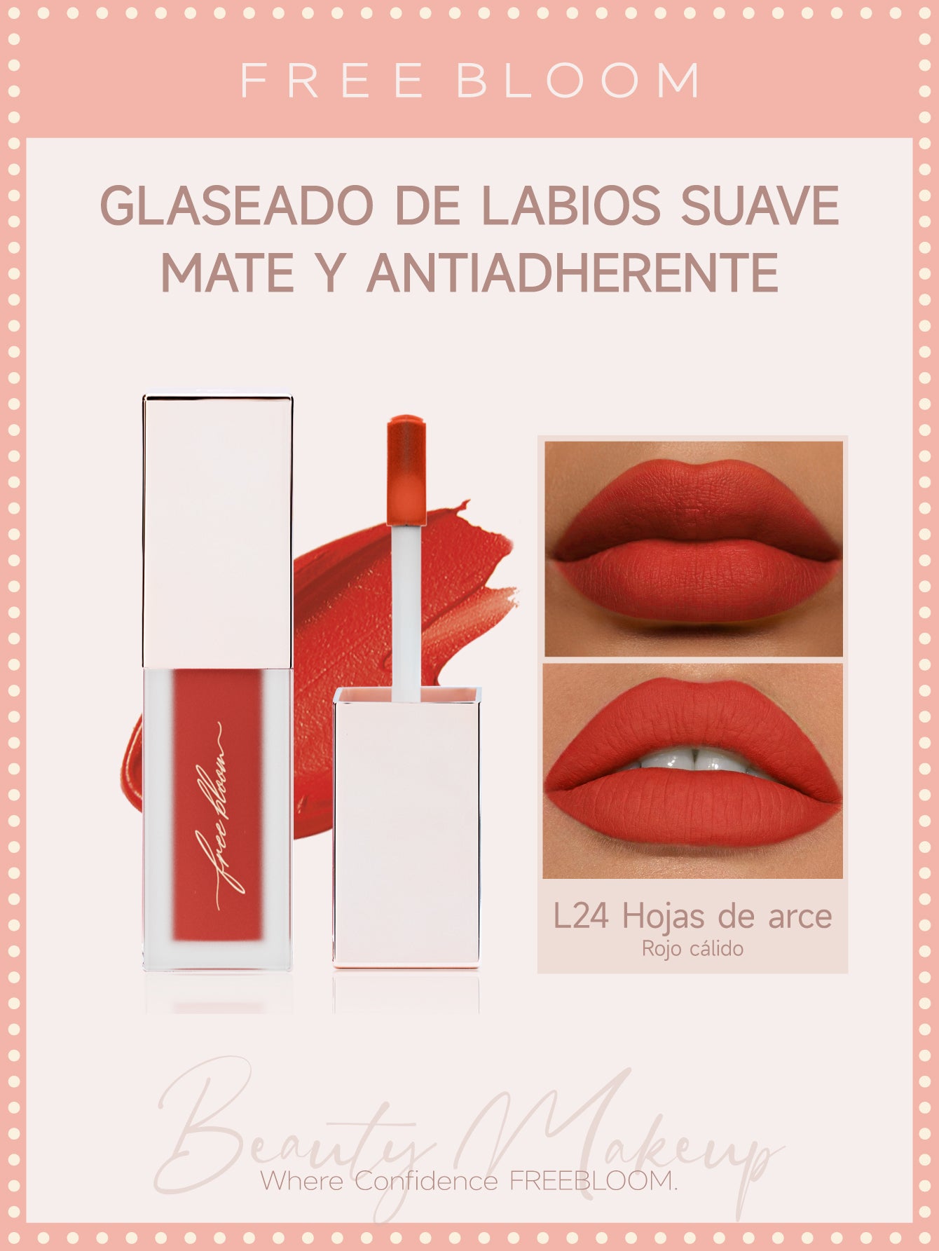 Free Bloom Glaseado de labios suave, mate y antiadherente